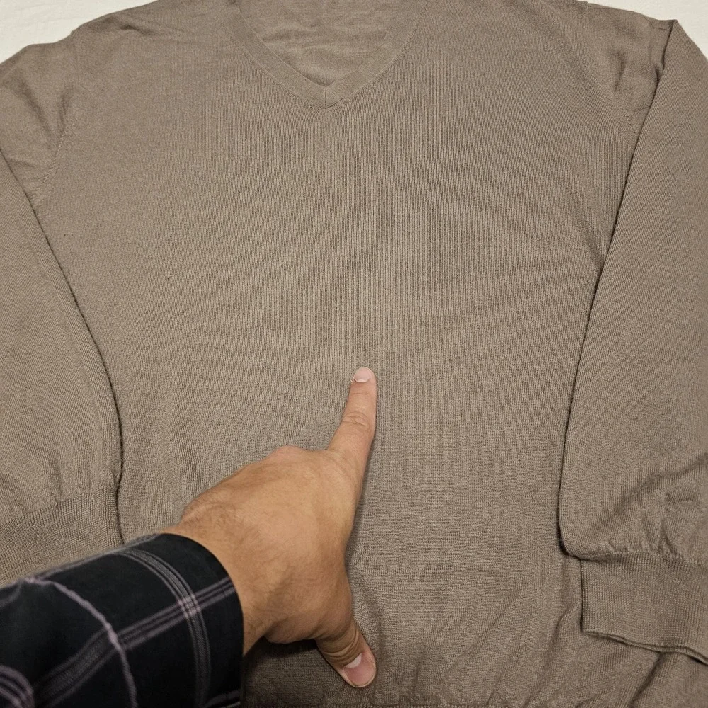 Kinross Cashmere Sweater Mens L*missing Size Tag*Taupe Beige V Neck Long Sleeve